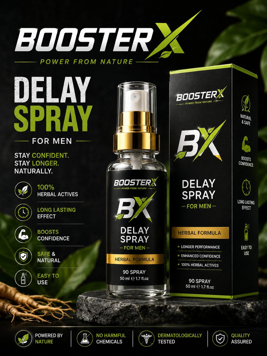 BoosterX Herbal Delay Spray for Men | Premium Formula | 50ml | 90 Sprays