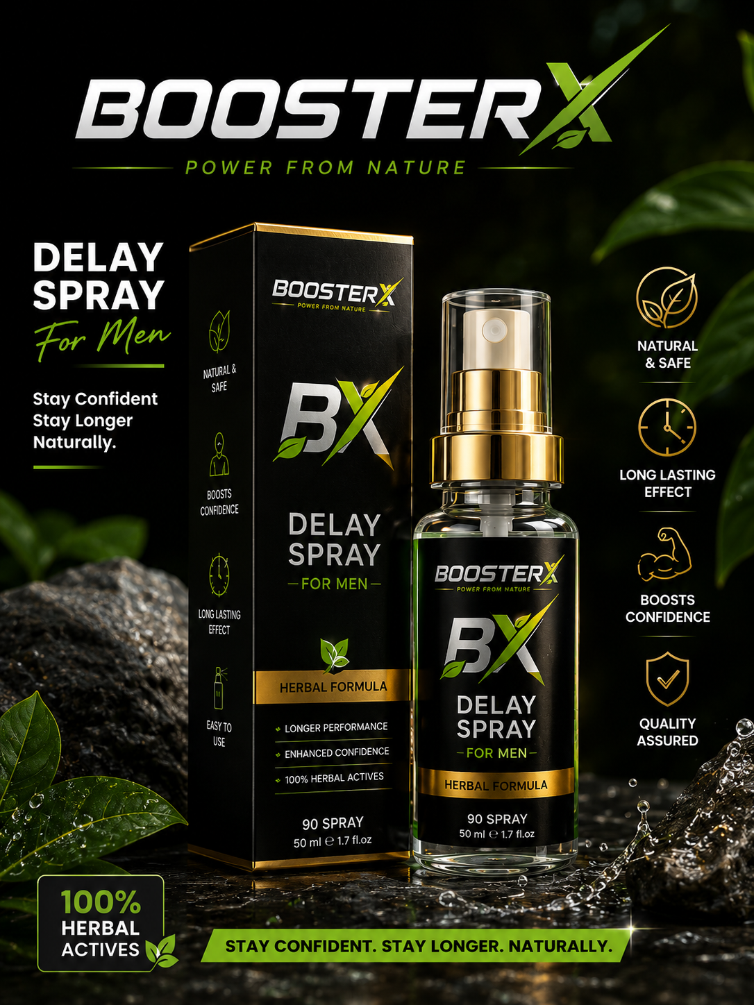 BoosterX Herbal Delay Spray for Men | Premium Formula | 50ml | 90 Sprays