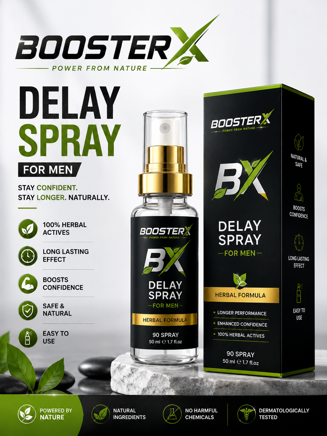 BoosterX Herbal Delay Spray for Men | Premium Formula | 50ml | 90 Sprays